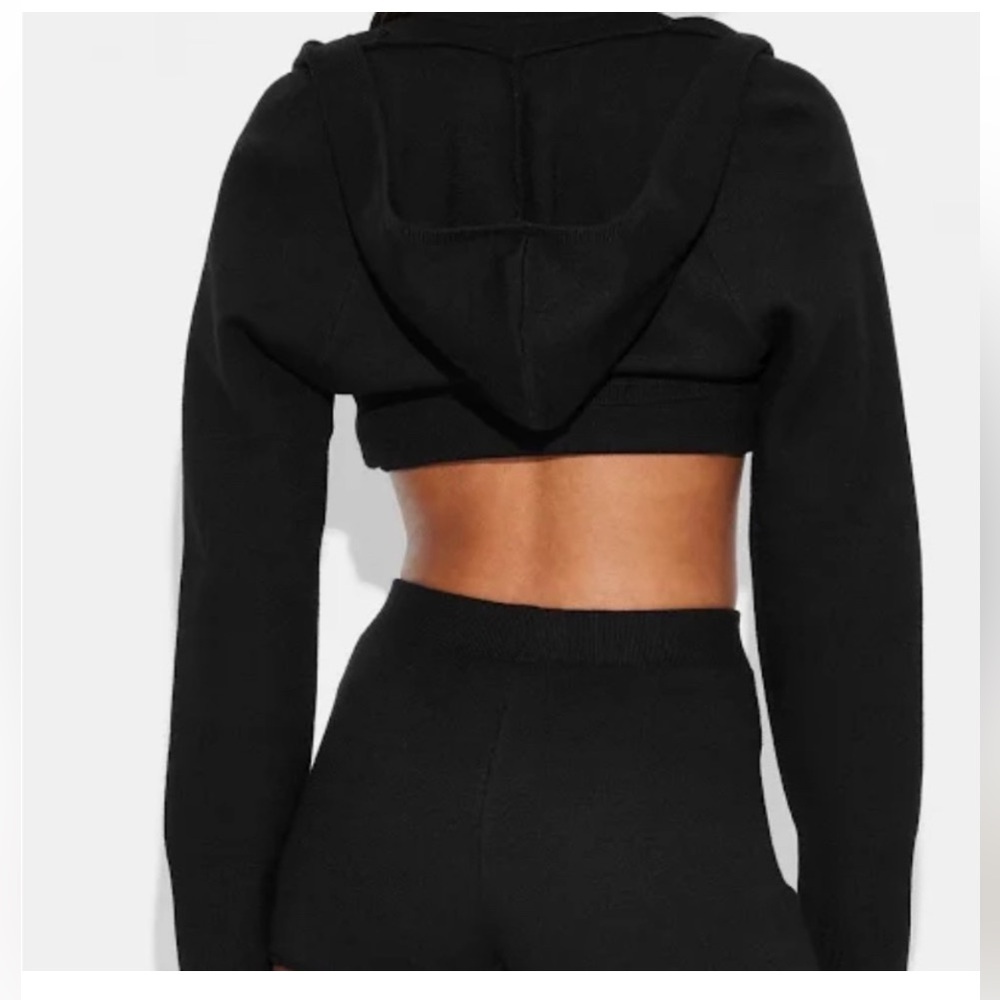 Wild Fable Hooded Cropped Sweater Shrug Womens Medium Black Open Front NWT - Picture 2 of 9